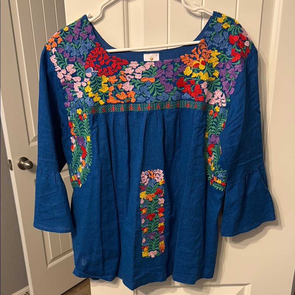 J.Marie Embroidered Blue Women's Top size L